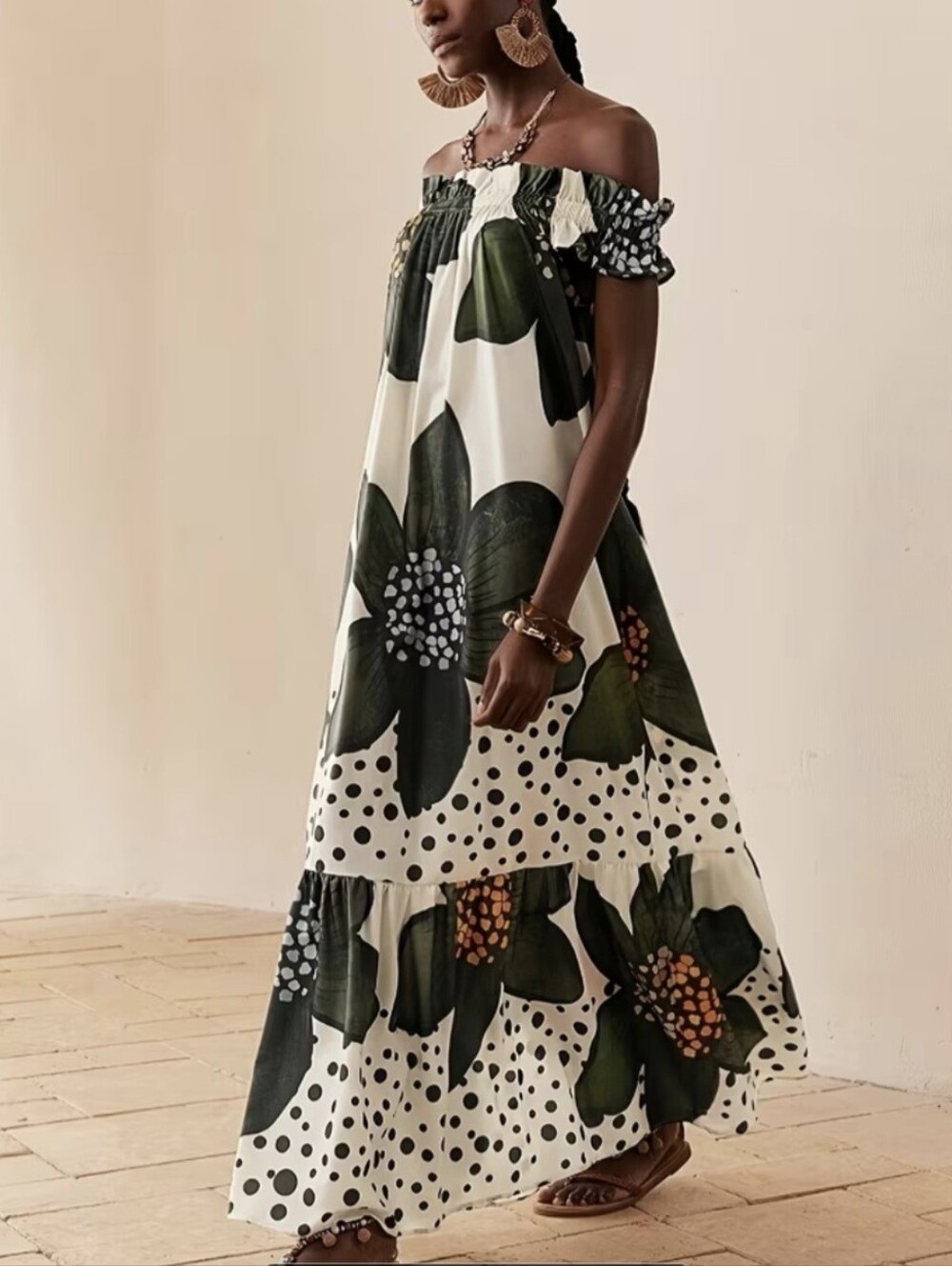 Women'S Fashion Floral Print Strapless Maxi Dress, Vacation Style Women'S Summer